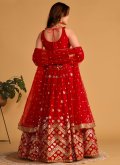 Red color Georgette A Line Lehenga Choli with Embroidered - 1