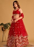 Red color Georgette A Line Lehenga Choli with Embroidered - 2