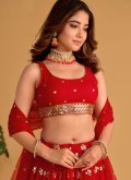 Red color Georgette A Line Lehenga Choli with Embroidered - 4