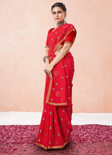 Red color Georgette Classic Designer Saree with Embroidered