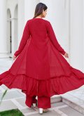 Red color Georgette Jacket Style Floor Length Suit with Embroidered - 2