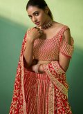 Red color Georgette Lehenga Choli with Embroidered - 3