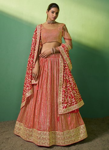 Red color Georgette Lehenga Choli with Embroidered