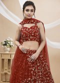 Red color Georgette Lehenga Choli with Embroidered - 1