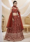 Red color Georgette Lehenga Choli with Embroidered - 3