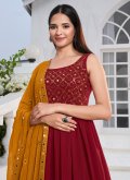 Red color Georgette Salwar Suit with Embroidered - 1