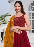 Red color Georgette Salwar Suit with Embroidered - 3