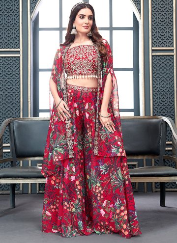 Red color Georgette Salwar Suit with Embroidered