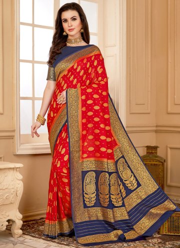 Red color Georgette Trendy Saree with Woven