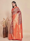 Red color Kanjivaram Silk Contemporary Saree with Woven - 1