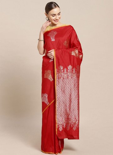 Red color Kanjivaram Silk Traditional Saree with W