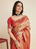 Red color Kanjivaram Silk Trendy Saree with Woven - 3