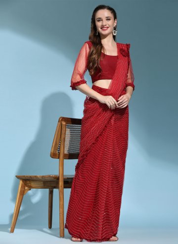 Red color Net Classic Designer Saree with Fancy work