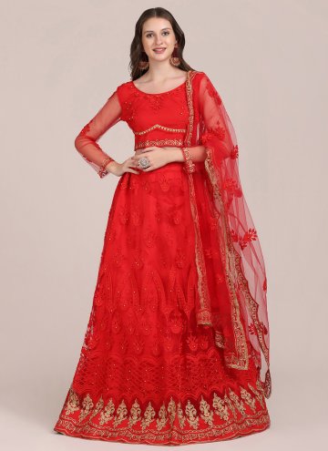 Red color Net Designer Lehenga Choli with Embroidered
