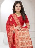Red color Organza Designer Saree with Booti Work - 1