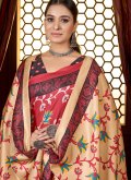 Red color Pashmina Classic Designer Saree with Digital Print - 1