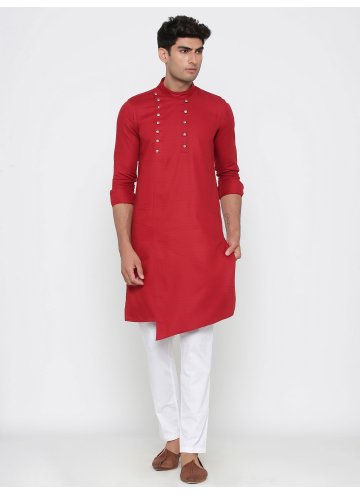 Red color Plain Work Cotton  Kurta Pyjama