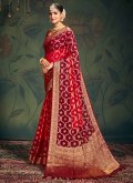 Red color Pure Georgette Trendy Saree with Woven - 3
