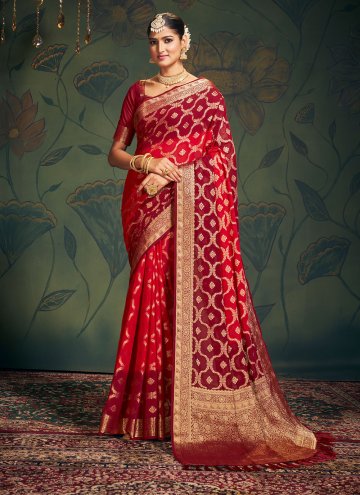 Red color Pure Georgette Trendy Saree with Woven