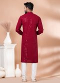 Red color Rayon Kurta Pyjama with Embroidered - 3