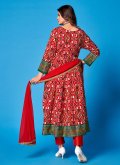 Red color Rayon Salwar Suit with Printed - 1