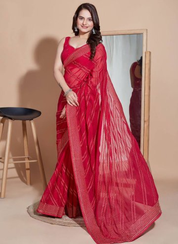 Red color Silk Classic Designer Saree with Embroidered