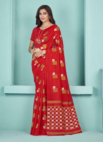 Red color Silk Classic Designer Saree with Printed