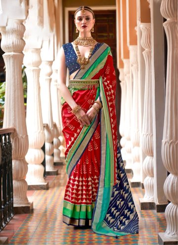 Red color Silk Contemporary Saree with Patola Print