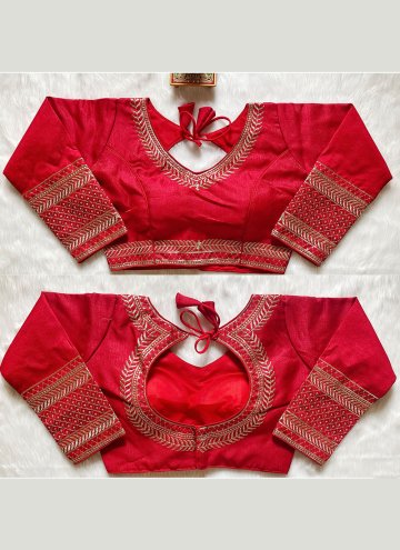 Red color Silk Designer Blouse with Embroidered
