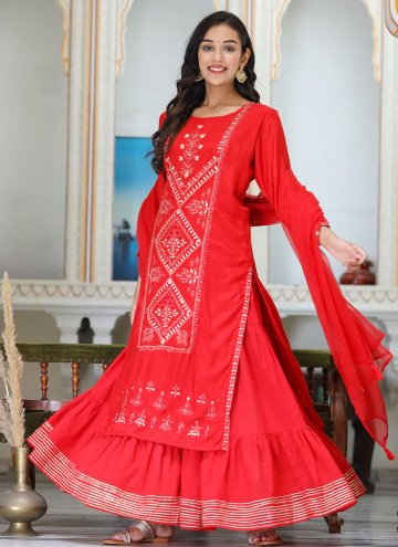 Red color Silk Designer Salwar Kameez with Embroidered