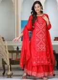Red color Silk Designer Salwar Kameez with Embroidered - 2