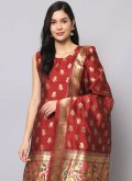 Red color Silk Designer Salwar Kameez with Jacquard Work - 1