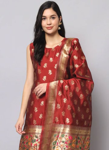 Red color Silk Designer Salwar Kameez with Jacquard Work