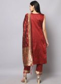 Red color Silk Designer Salwar Kameez with Jacquard Work - 2