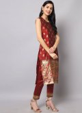 Red color Silk Designer Salwar Kameez with Jacquard Work - 3
