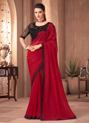 Red color Silk Designer Saree with Border