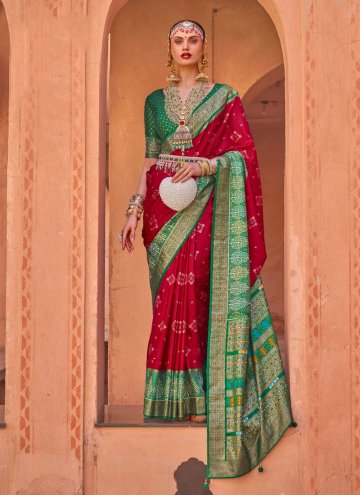 Red color Silk Designer Traditional Saree with Patola Print