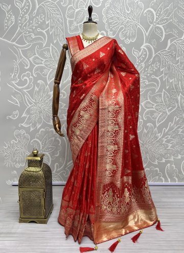 Red color Thread Jacquard Silk Classic Designer Sa