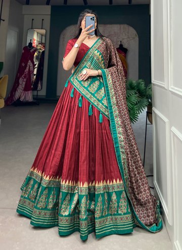Red color Tussar Silk Designer Lehenga Choli with 