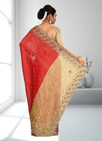 Red color Uppada Silk Designer Saree with Hand Work