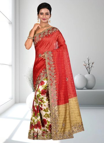 Red color Uppada Silk Designer Saree with Hand Wor