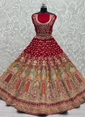 Red color Velvet Lehenga Choli with Dori Work - 1