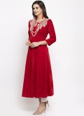 Red color Velvet Salwar Suit with Embroidered - 1