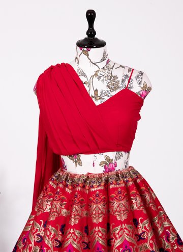 Red color Woven Banarasi Readymade Lehenga Choli