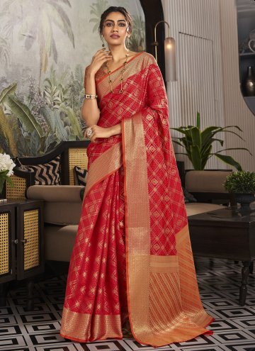 Red color Woven Handloom Silk Designer Saree
