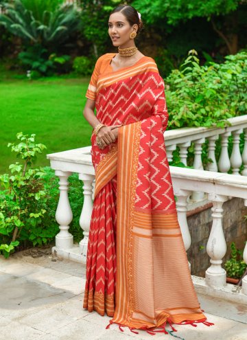 Red color Woven Handloom Silk Trendy Saree