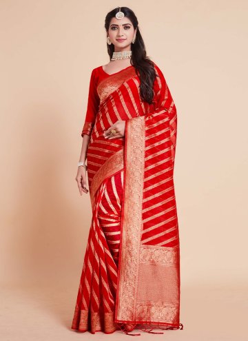 Red color Woven Organza Trendy Saree