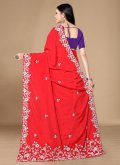 Red Contemporary Saree in Chinon with Embroidered - 1