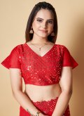 Red Contemporary Saree in Georgette with Lucknowi Work - 1