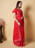 Red Contemporary Saree in Georgette with Lucknowi Work - 2